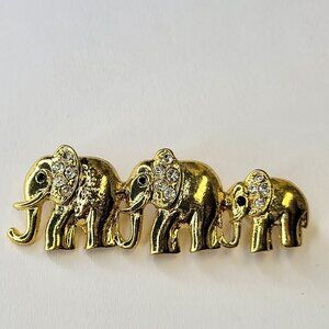 Elephants Brooch Pin Row of Gold tone Elephants Brooch Pin